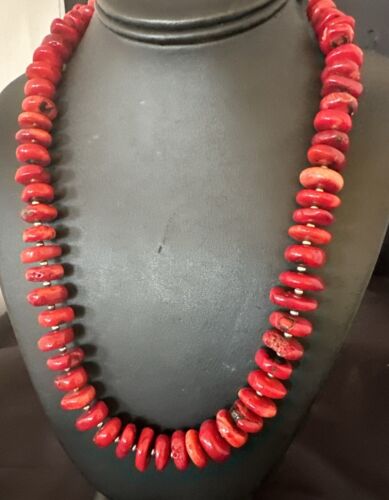 Navajo Pearl Bamboo Coral Necklace | Sterling Silver | 22" | Authentic Native American Handmade | 13915