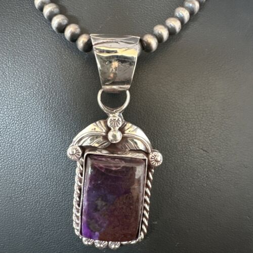 Navajo Pearls Purple Sugilite Pendant Necklace | Sterling Silver Beads | Authentic Native American Handmade | 15378