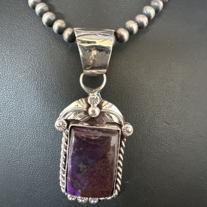 Navajo Pearls Purple Sugilite Pendant Necklace | Sterling Silver Beads | Authentic Native American Handmade | 15378