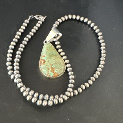 Navajo Green Turquoise Pendant Necklace | Sterling Silver | Authentic Native American Handmade | 15020