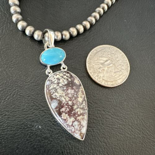 Navajo Wild Horse | Blue Kingman Turquoise Necklace | Sterling Silver | Authentic Native American Handmade | 17316