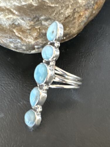 Navajo Blue Larimar Cluster Ring | Authentic Native American Sterling Silver | Multi-Stone | Sz 7.5 | 15943