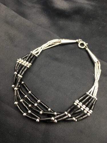 Southwestern Black Onyx Heishi Bracelet | Sterling Silver | 5-Strand | 7" | 2932
