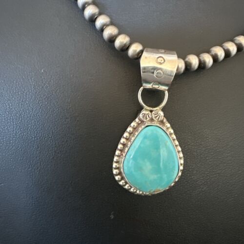 Navajo Pearls Kingman Turquoise Pendant Necklace | Sterling Silver | Native American Handmade | 17135