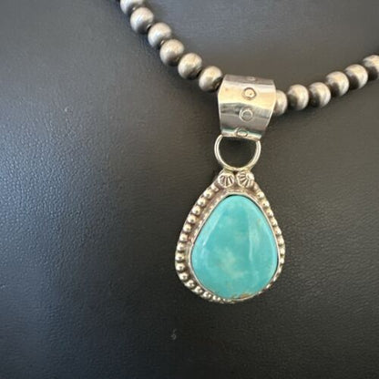 Navajo Pearls Kingman Turquoise Pendant Necklace | Sterling Silver | Native American Handmade | 17135