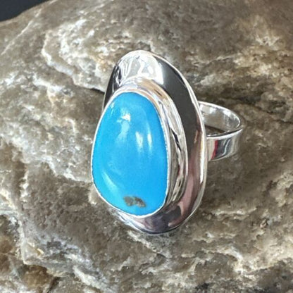 Navajo Blue Kingman Turquoise Ring | Sterling Silver | Sz 9 | Authentic Native American Handmade | 16585