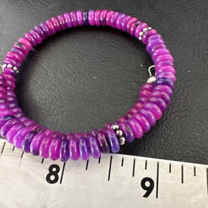 Navajo Purple Sugilite Bead Bracelet | 6mm | Stainless Steel Memory Wire | Authentic Native American Handmade | 17615