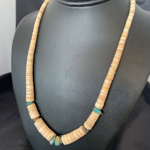 Authentic Navajo Sterling Silver & Turquoise Necklace | Native American Old Pawn Shell | 20" | 10683