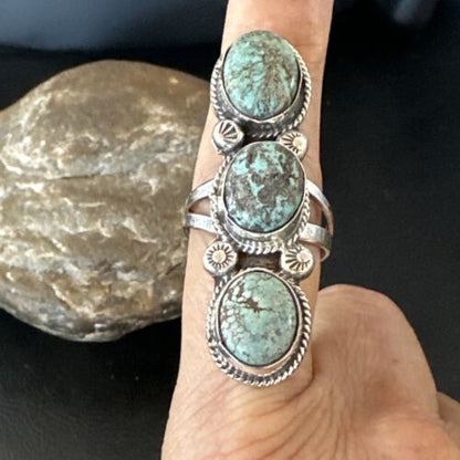 Navajo Blue Spiderweb Turquoise Multi-Stone Ring | Authentic Native American Sterling Silver | Sz 10 | 16709