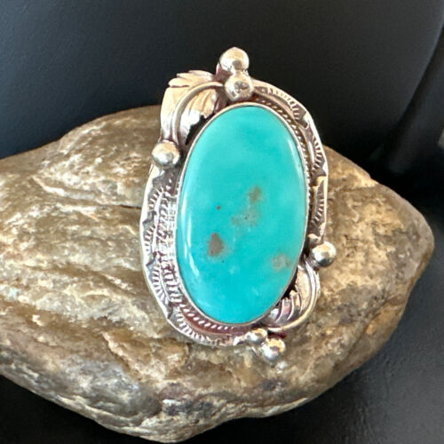 Men's Blue Kingman Turquoise Ring | Navajo Sterling Silver | Sz 10.5 | Authentic Native American Handmade | 15665