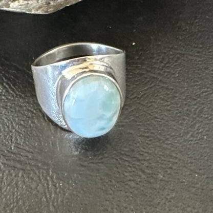 Navajo Blue Larimar Ring | Sterling Silver | Sz 10 | Authentic Native American Handmade | 17653