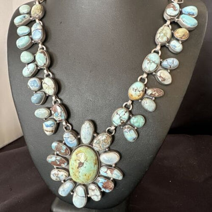 Navajo Blue Golden Hills Turquoise Lariat Necklace Pendant |Authentic Native American Handmade | 16183