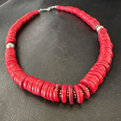 Authentic Native American Red Coral Graduated Navajo Pearls Necklace | Sterling Silver | 18" | 17537