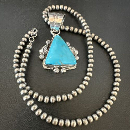 Navajo Sterling Silver Blue Kingman Turquoise Necklace Pendant | Men's Women's | 17478