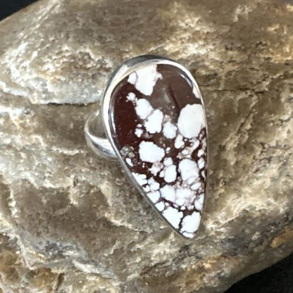 Women's Wild Horse Turquoise Ring | Navajo Sterling Silver | Sz 8 Adjustable | Authentic Native American Handmade | 15555