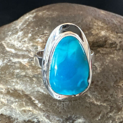 Navajo Blue Kingman Turquoise Ring | Sterling Silver | Sz 9 | Authentic Native American Handmade | 16584