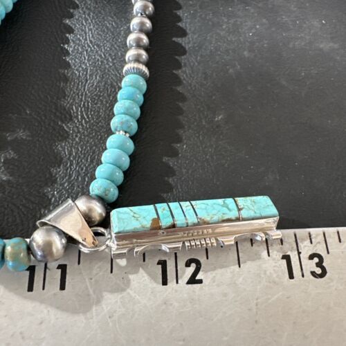 Men's and Women's Turquoise #8 Inlay Pendant Necklace | Navajo Sterling Silver | Authentic Native American Handmade | 17075