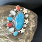 Navajo Coral Mother of Pearl Turquoise Multi-Stone Adjustable Ring | Authentic Native American Sterling Silver | Multi-Stone | 15331