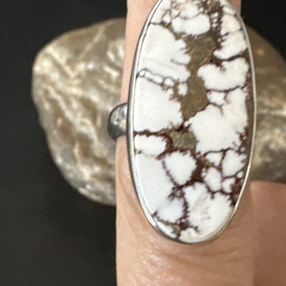 Women's Wild Horse Turquoise Ring | Navajo Sterling Silver | Sz 7 Adjustable | Authentic Native American Handmade | 15549