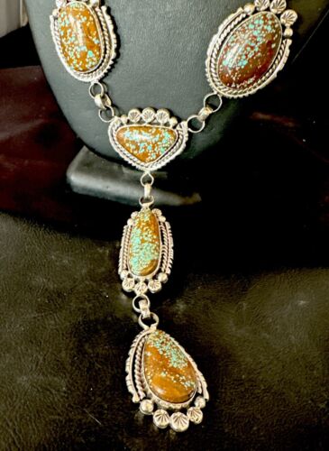 Navajo XL Blue Turquoise #8 Squash Blossom Necklace | Sterling Silver | 18" | Authentic Native American Handmade | 17205
