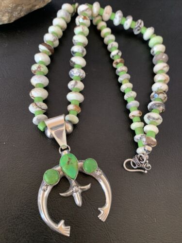 Navajo Green Turquoise Gaspeite Spiny Oyster Necklace Naja Pendant | Sterling Silver | 22" | 10523