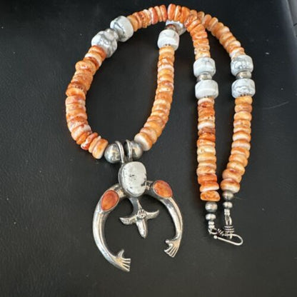 Navajo White Buffalo Turquoise Spiny Naja Pendant Necklace | Sterling Silver | 23" | 14930
