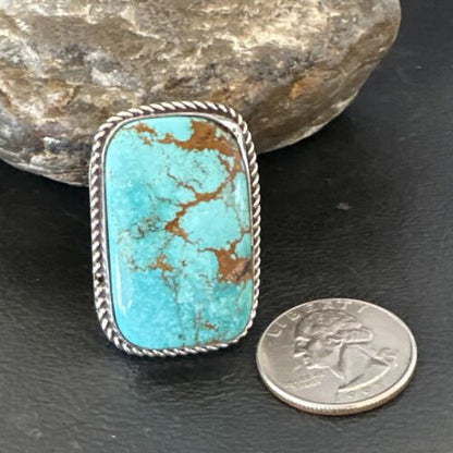 Men's Blue Turquoise #8 Navajo Ring | Sterling Silver | Sz 12 | Authentic Native American Handmade | 16641