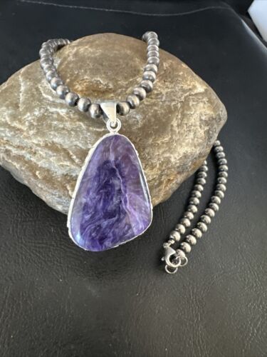 Navajo Pearls Purple Sugilite Pendant Necklace | Sterling Silver Beads | Authentic Native American Handmade | 15512