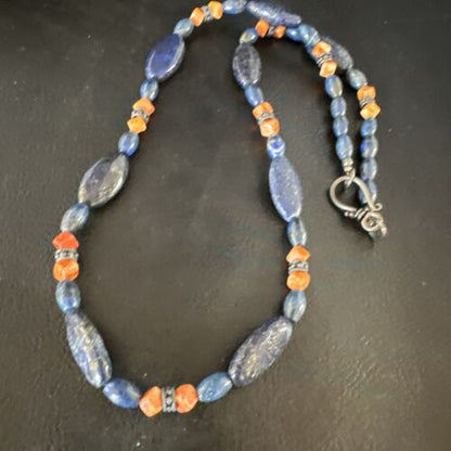 Men's Lapis Lazuli & Spiny Oyster Necklace | Navajo Sterling Silver | 18" | Authentic Native American | 15266