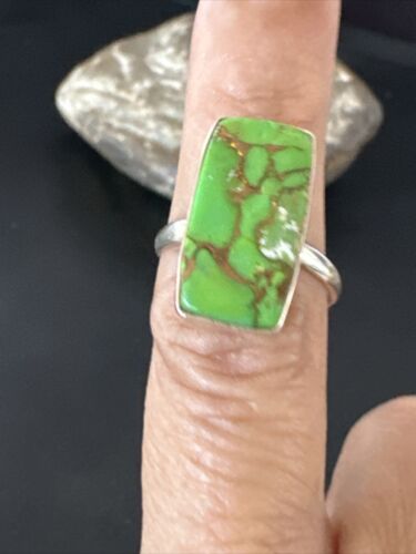 Adjustable Navajo Green Mojave Turquoise Ring | Sterling Silver | Sz 10 | 15710 - Masha USA