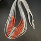 Navajo Red Coral Liquid Silver Heishi Necklace | 10 Strand | Sterling Silver Tubes | 18" | 15139