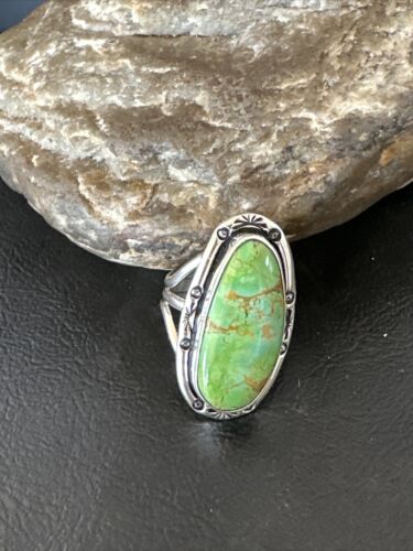 Navajo Green Sonoran Turquoise Ring | Sterling Silver | Sz 9.5 | Authentic Native American Handmade | 16395
