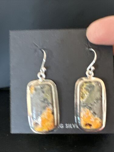 Navajo Bumblebee Jasper Earrings | Sterling Silver | Authentic Native American Handmade | 15841