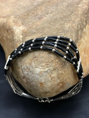 Southwestern Black Onyx Heishi Bracelet | Sterling Silver | 5-Strand | 7" | 2932