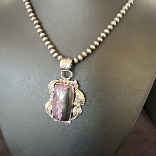 Navajo Pearls Purple Sugilite Pendant Necklace | Sterling Silver Beads | Authentic Native American Handmade | 16460