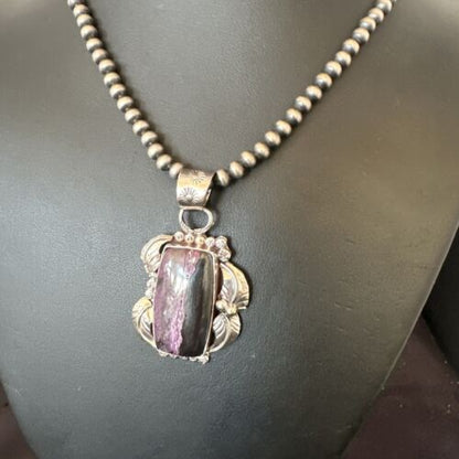 Navajo Pearls Purple Sugilite Pendant Necklace | Sterling Silver Beads | Authentic Native American Handmade | 16460
