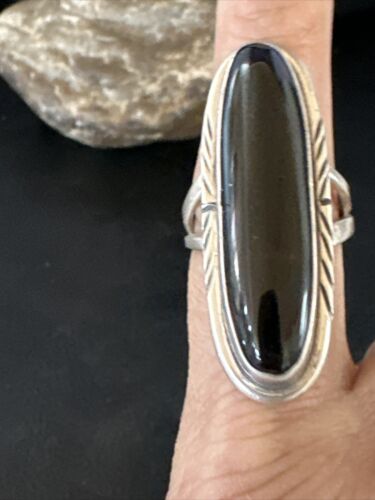 Navajo Black Onyx Ring | Sterling Silver | Sz 9.5 | Authentic Native American Handmade | 15184