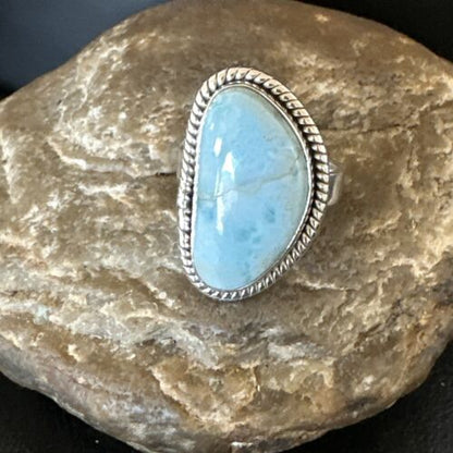 Navajo Blue Larimar Ring | Sterling Silver | Sz 10 | Authentic Native American Handmade | 17652