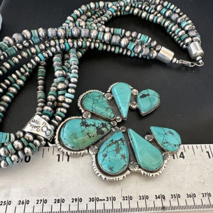 Navajo XL Blue Turquoise Cluster Naja Pendant Necklace | Sterling Silver | 21" | 16678