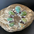 Navajo Green Turquoise Multi-Stone Cluster Ring | Authentic Native American Sterling Silver | Sz 11 | 15659