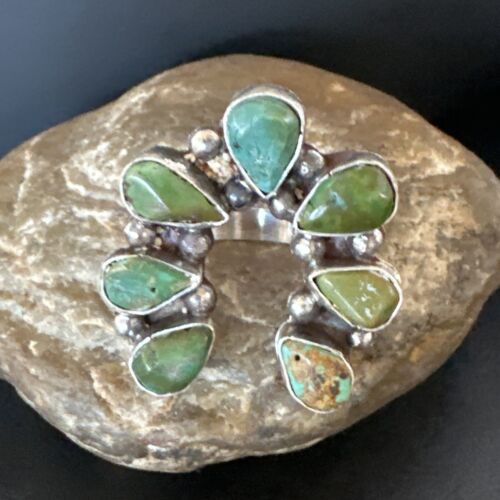 Navajo Green Turquoise Multi-Stone Cluster Ring | Authentic Native American Sterling Silver | Sz 11 | 15659
