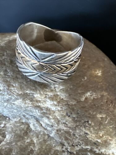 Men's Wedding Band | Wide Navajo Stamped 14K Gold Sterling Silver Ring | Sz 8.5 | 15460