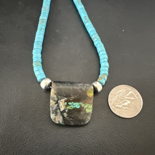 Navajo SpiderWeb Turquoise Heishi Pearls Necklace | Sterling Silver | 20" | Authentic Native American Handmade | 16911