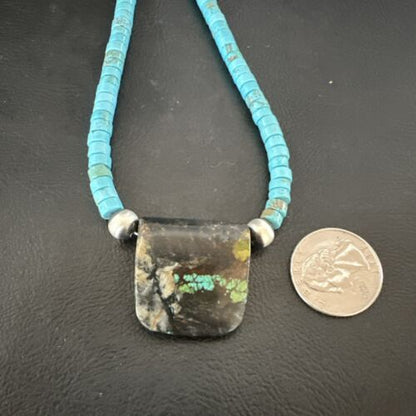 Navajo SpiderWeb Turquoise Heishi Pearls Necklace | Sterling Silver | 20" | Authentic Native American Handmade | 16911