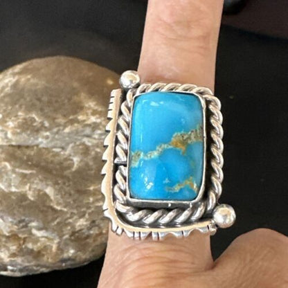 Men's Sterling Silver Blue Kingman Turquoise Ring | Sz 10 | Authentic Native American Handmade | 17647