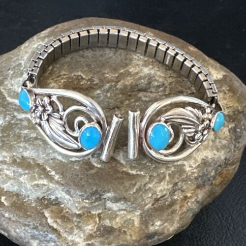 Navajo Blue Turquoise Watch Tips | Sterling Silver | Authentic Native American Old Pawn Jewelry | 15455