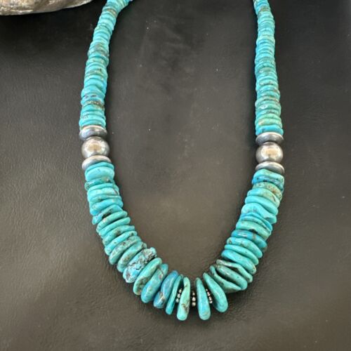 Authentic Native American Navajo Graduated Turquoise Necklace | Sterling Silver | 21" | 16487