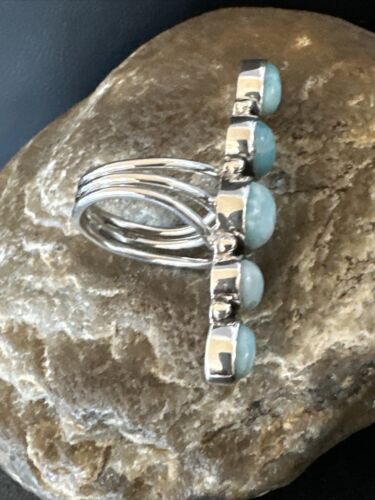 Navajo Blue Larimar Cluster Ring | Authentic Native American Sterling Silver | Multi-Stone | Sz 6.5 | 16161