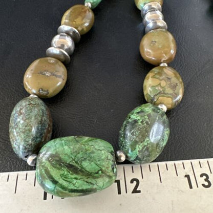 Navajo Green Turquoise Chunky Necklace | Sterling Silver | 24" | Authentic Native American | 15203