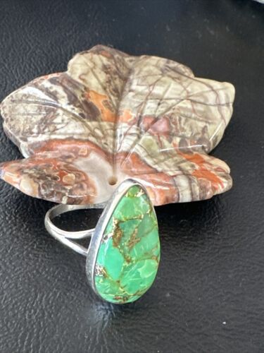 Navajo Green Mojave Turquoise Ring | Sterling Silver | Sz 10 | Authentic Native American Handmade | 15602